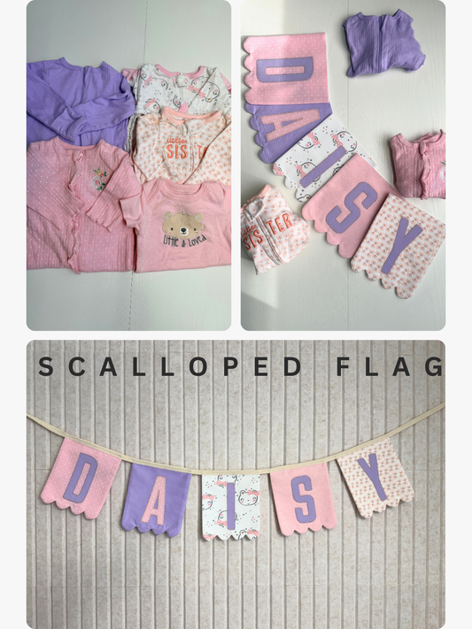 Keepsake Flag Name Banner | Custom Baby Name Banner from Baby Clothes, Personalized Nursery Decor