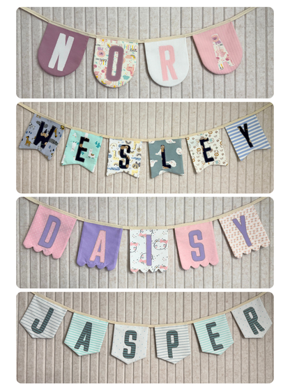 Keepsake Name Banner | Custom Baby Name Banner from Baby Clothes, Personalized Nursery Decor