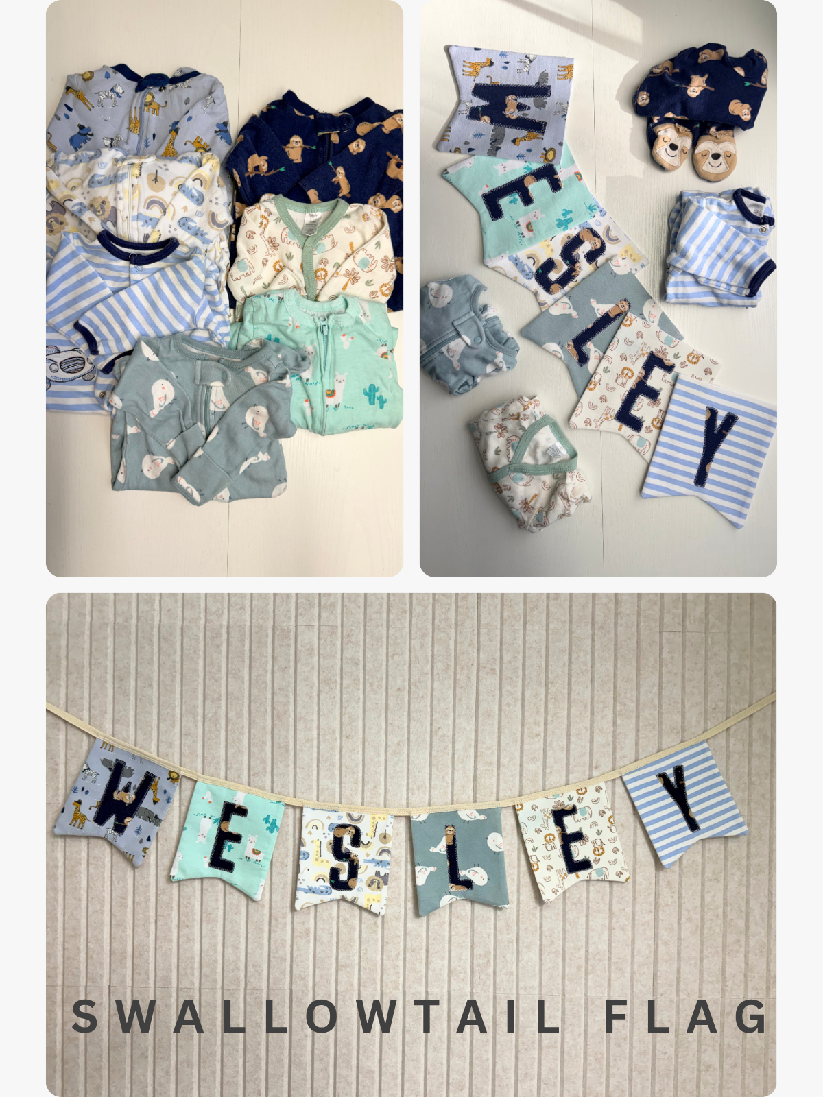 Keepsake Name Banner | Custom Baby Name Banner from Baby Clothes, Personalized Nursery Decor