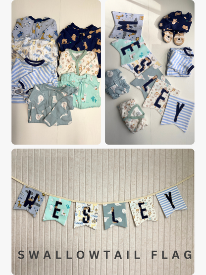 Keepsake Name Banner | Custom Baby Name Banner from Baby Clothes, Personalized Nursery Decor