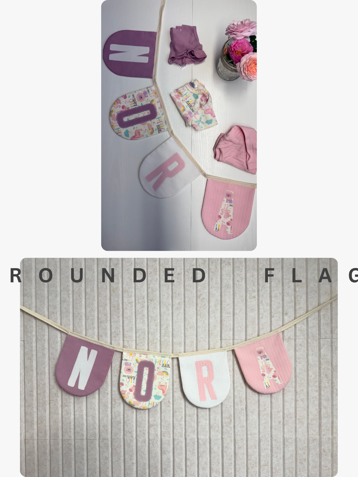 Keepsake Name Banner | Custom Baby Name Banner from Baby Clothes, Personalized Nursery Decor