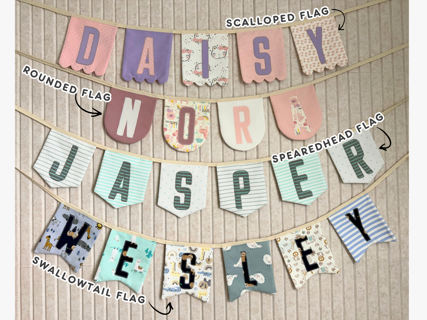Keepsake Name Banner | Custom Baby Name Banner from Baby Clothes, Personalized Nursery Decor
